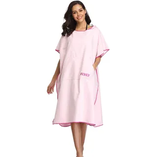 FLYILY Umkleide-Poncho, Umkleide-Tuch mit Kapuze, leicht, Mikrofaser, mit Tasche, für Erwachsene und Kinder L Hellrosa