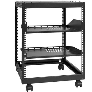 12U-Server-Rack mit Offenem Rahmen 15-40 Zoll Verstellbare Tiefe Freistehendes/Wandmontiertes Netzwerk-Server-Rack 4-Pfosten-AV-Rack mit Rollen für Ihre Gesamte Netzwerk-IT-Ausrüstung AV-Ausrüstung
