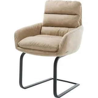 DeLife Freischwinger Abelia-Flex mit Armlehnen Mikrofaser Beige Vintage Freischwinger flach Schwarz