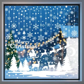 209 Stk Fensterbilder Weihnachten Selbstklebend – Weiße Weihnachtsbaum Fensteraufkleber Weihnachten, PVC Static Wiederverwendbar Fensterbilder Winter für Glas Deko