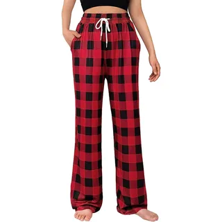Pyjama Damen Lang Kariert Kuschelig Schlafanzug Schlafhose Partner Pyjamahose Schlafanzughose Straight Freizeithose Hose Herren