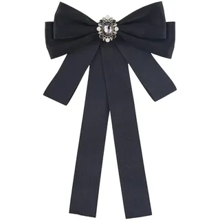 CABODYALS Schwarze Fliege Mit Strasssteinen Und Nadel Verstellbar Vorgebunden Vintage Stil Seidensatin Stoffband Schleife Halsband Broschen Krawatten Für Damen Und Herren Hochzeit Party Kleidung Anzug
