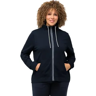 Ulla Popken Damen Sweatjacke, Stehkragen, Kängurutaschen Sweatshirt, Marine, 48-50