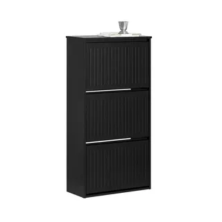 SoBuy Schuhschrank Schwarz Holzwerkstoff, 61x120x26 cm, Garderobe, Schuhaufbewahrung, Schuhkipper