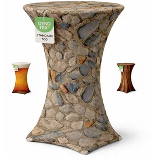 Stehtischhusse für Bistrotisch Motiv mit 4 verstärkten Fußlaschen elastisch Stretch OEKO-TEX zertifiziert Ø 70-75x110-120 cm Stein