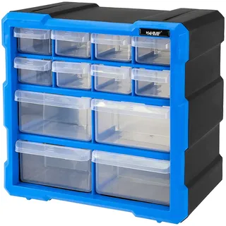 HMF Sortierbox für Kleinteile 26,5 x 26,5 x 16 cm 12-tlg. Blau/Schwarz