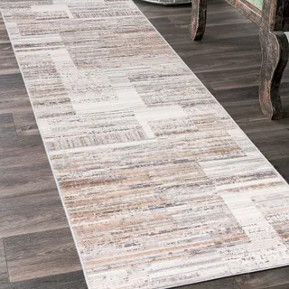 Mazovia Läufer Flur 80x300cm Creme Abstrakt Weich Pflegeleicht Kurzflor | Teppichläufer für Küche Waschküche Schlafzimmer Beige Fußbodenheizungsgeeignet Reinigungsmittelbeständig Verkauf pro Meter