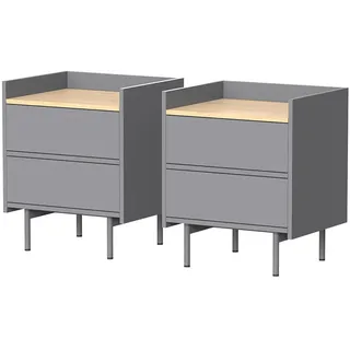 Vicco Nachttisch Velina Grau 2er Set , Holzwerkstoff , Rechteckig , 48x50x40 cm , Schlafzimmer, Nachtkästchen