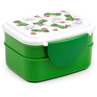 Puckator Minecraft Creeper & TNT Clip-Verschluss Stapelbare Bento Lunch Box mit Besteck