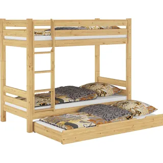 Teilbares Etagenbett Massivholz Kiefer - 90x200 - mit Rollrost Bettkasten - Hochbett Stockbett Doppelbett Bett - 60.11-09 100 S1 - Modell 11 - Naturbelassen