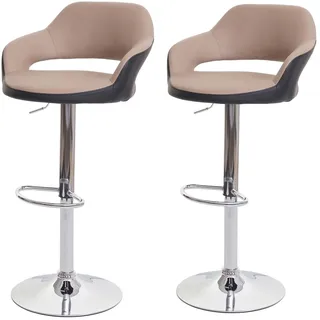 Mendler 2er-Set Barhocker HWC-F16, Barstuhl Tresenhocker Drehhocker, mit Lehne Kunstleder ~ taupe-schwarz