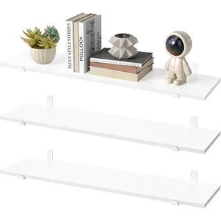 SONGMICS Wandregal, Schweberegal, dekorativ, moderner Stil, für Schlafzimmer, Wohnzimmer, Esszimmer und Küche, bis zu 10 kg belastbar, 3er Set, 20 x 80 x 10 cm, schneeweiß-mattweiß LWS008WE01-3J