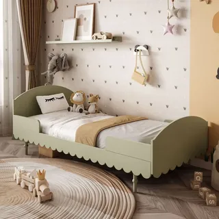 lookway Kinderbett Babushka 90 x 200 cm MDF lackiert olivgrün/weiß