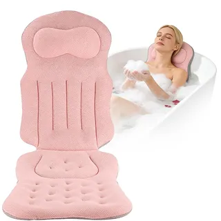 ALKNOT - Ganzkörper Badewannenkissen für die Badewanne, Verdicktes Badewannenmatte mit Kopfstütze unterstützt Nacken, Rücken und Beine, Badewannenkissen Mit SaugnäPfen und Hängehaken (Rosa)