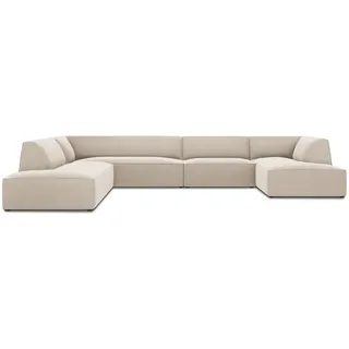 Micadoni Panoramasofa links Ruby aus Samt beige 7 Sitzplätze , Beige , Textil , U-Form , 273x69x366 cm , Hergestellt in Europa, Oeko-Tex® , Wohnzimmer, Sofas & Couches, Sofas, Bigsofas