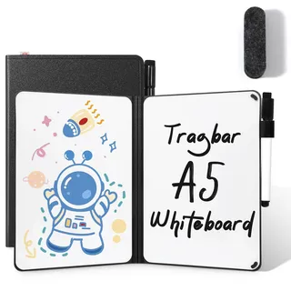 AGM Mini Whiteboard Schwarz, Tragbar A5 Memoboard Klein Doppelseitiges Schreiben Whiteboard Kein Magnet, 15 x 21 cm Harte Schale für Büro, Schule, Zuhause - inkl. 1 Marker mit Radierspitze