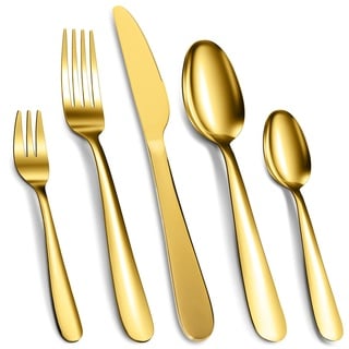 Besteck Set 6 Personen, Essbesteck Set 30 teilig, Besteck Edelstahl, Hochglanzpoliert, Gold