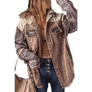 NLAVW Damen Cord Jacke, Brauner Cord Mantel, Langarm Mantel Herbst und Winter Oberbekleidung