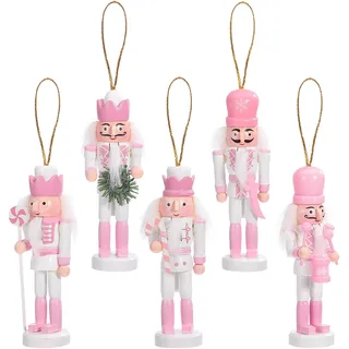 Hemobllo 5 Stück Nussknacker Figur, 13CM Nussknacker Weihnachten Dekorationen, Massivholz Handwerk Deko Geschenkstücke,Rosa Kamin Dekorationen Und Interieur Weihnachtsdekorationen