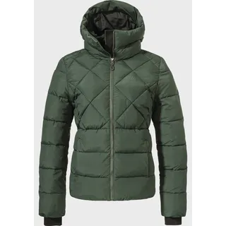 Schöffel Damen Ins Jacket Boston L, warme Winterjacke aus recycelten Materialien, leichte Steppjacke mit Kapuze, winddicht und wasserabweisend, dark jade, 46