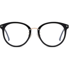 SOJOS Rund Groß Brille mit Blaulichtfilter ohne Sehstärke Anti-Blaulicht Gläser Brille SJ9001 Ashley mit schwarzem Rahmen/Anti-Blau-Lichtlinse