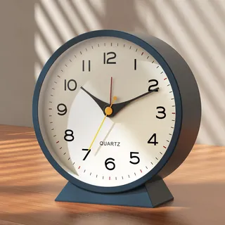 AYRELY Wecker Analog ohne Ticken, Kleiner Retro-Metall-Tischuhr, batteriebetrieben, mit Nachtlicht für Kinder und Erwachsene. Ideal für Nachttisch, Schlafzimmer und Wohnzimmer-Deko(blau)