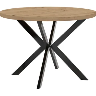Esstisch rund Ausziehbar, ENDIK Durchmesser: 90/140 cm, mit Metallbeinen, Loft-Stil, Industriel,  Farbe: Eiche Artisan / Schwarz - Braun, Schwarz