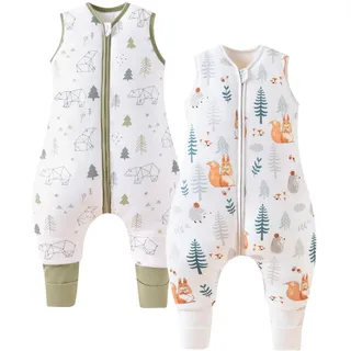 Chilsuessy 2er Pack Baby Schlafsack mit Beinen und Füßen - 2.5 Tog Winter Ganzjahres Unisex - Eichhörnchen + Waldbär, 80cm/Baby Höhe 85-95cm
