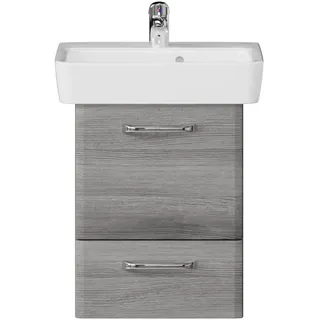 Pelipal Waschtischunterschrank Quickset 328 mit Waschbecken in Graphit Struktur Quer Nachbildung, 50 cm breit | Waschplatz mit 1 Tür und 1 Auszug
