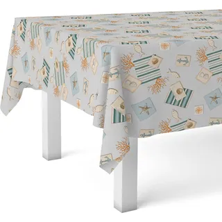 ECOMMERC3 Wachstuchtischdecke abwaschbar quadratisch 140x140 cm Recife Blau | Für den quadratischen Tisch, maritimes Dessin, wasserdicht, abwischbar mit feuchtem Tuch, aus Spanien