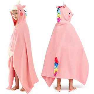 Joiedomi Unicorn 127 x 77 cm Kapuzenhandtuch für Kinder - Weiches Baumwoll-Badetuch -für Kinder von 3-10 Jahren -Poolhandtuch mit Kapuze - saugfähiges Poncho Handtuch Kinder