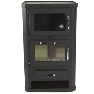 Kaminofen 10kW Backfach + Herdplatte Kachelofen Heizofen Holzofen 56312 - Schwarz