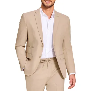 Coofandy 2-teiliges Leinenanzug-Set für Herren, Normale Passform, lässig, leicht, Blazer und Hose, Khaki, L