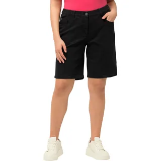 Ulla Popken Damen Jeansbermuda Mandy, 5-Pocket-Form, Komfortbund Hose, Schwarz, 42 EU