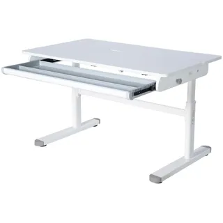 roba Kinderschreibtisch Smart Grow mit Schublade 110x60 cm - Schreibtisch ab 6 Jahren - Höhenverstellbar - Voll neigbare Arbeitsplatte - Weiß - Weiß
