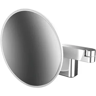 EMCO Evo LED Kosmetik- und Rasierspiegel am Doppelgelenkarm, runder Kosmetikspiegel mit Beleuchtung zur Wandmontage, dimmbarer Vergrößerungsspiegel (5-Fach), 120 x 230 x 430