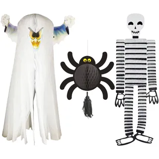 Well Home Halloween-Dekorationsset: Geist + Skelett + Spinne