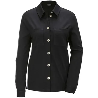 Kurzjacke GOLDNER "Kurzgröße Hemdjacke", Damen, Gr. 21, schwarz, Obermaterial: 69% Viskose CV. 26% Polyester PES. 5% Elasthan EL., figurumspielend, Manschette, Jacken Kurzjacke, mit Seitenschlitzen