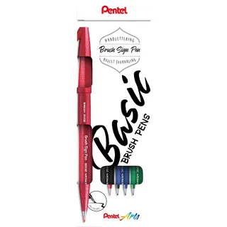 Pentel Faserschreiber Brush Sign Pen 4er Set Mehrfarbig