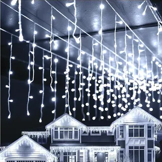5X0.7M 216LED Kaltweiß Eisregen Lichtervorhang Lichterkette Weihnachten mit 8 Beleuchtungsmodi Innen Fenster Weihnachtsbeleuchtung Weihnachtsdeko - Weiß