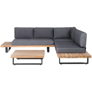 Beliani Lounge Set 5-Sitzer FSC Akazienholz hellbraun grau Holz, L-Form, Loungemöbel, Loungemöbel-Sets