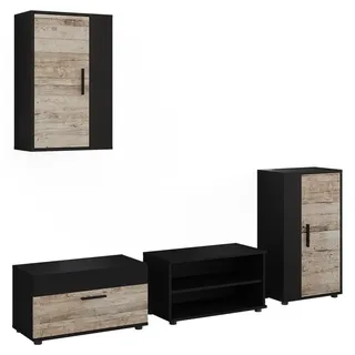 Wohnwand Vicco Berno Schwarz/Sandeiche 4-teiliges Set, Model 59223 - Schwarz, Braun