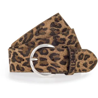 Ledergürtel MUSTANG, Damen, Gr. 105, braun (taupe, schwarz braun), Rindsleder, Gürtel Ledergürtel, Florales oder Animal-Design, 4 cm breit