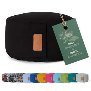 #DoYourYoga rundes Yogabolster - waschbarer Bezug, Bio-Dinkelspelz (KBA) Füllung, 30 x 15 cm, Yoga Kissen für Yin Yoga & Meditation - schwarz