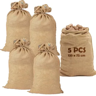 Oungy 5 Stück Jutesack Groß, 135 X 75 cm Jutesäckchen, 80 Kg Traglast Kartoffelsack, Jutesäcke für Pflanzen, Strapazierfähig Jutesack xxl, Sackhüpfen Säcke für Aufbewahrung von Lebensmitteln