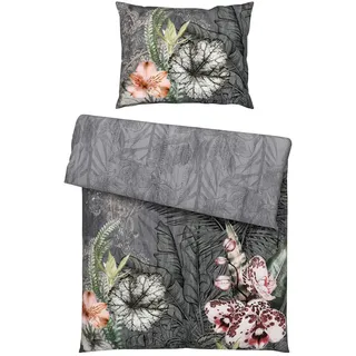 Esposa Wendebettwäsche , Grau , Textil , Blume , 140x200 cm , pflegeleicht, hautfreundlich, schadstoffgeprüft , Heimtextilien, Bettwäsche & Leintücher, Bettwäsche, Wendebettwäsche