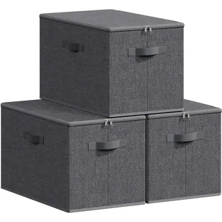 SONGMICS Faltbare Aufbewahrungskisten mit Griffen, 3er Set, Kleidung Organizer, Vliesstoff, 50 x 30 x 30 cm, grau - Grau