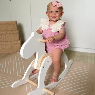 Schaukelpferd Holz, Weiß, Klassisch, Schaukeltier, Chic, Schaukel Pferd, Kinder, Schaukelspielzeug, Kleinkind Spielzeug, Schaukelstuhl