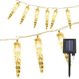 Hengda 10M 80 LED Solar Eiszapfen Lichterkette Außen Innen 8 Modi IP44 Party Garten Lichtervorhang Fenster Weihnachten Eisregen Beleuchtung Deko Warmweiß - Weiß