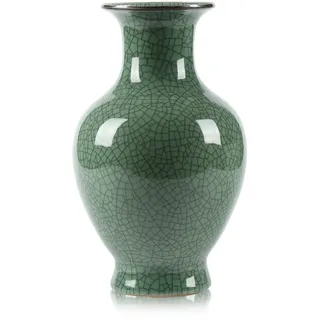 Vase aus Keramik, handgefertigt, groß, Grün/Antik, antik, kreativ, ideal für Wohnzimmer, Kaminsims, Eingangsbereich, Couchtischdekoration, Blumenarrangement, Pampasgrasvase, Grün